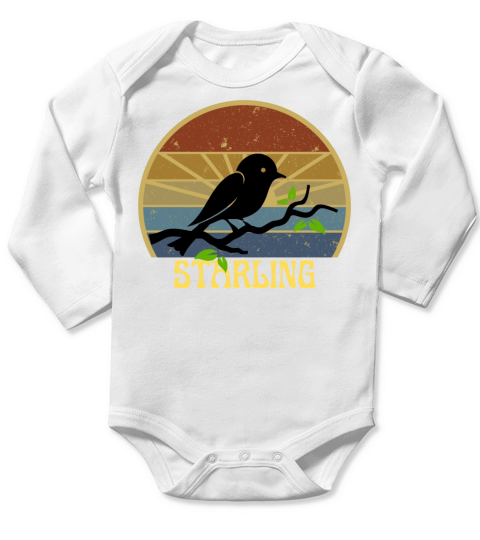 Retro Vintage Starling T Shirt Silhouette Bird 70s Long Sleeve Baby One-Piece