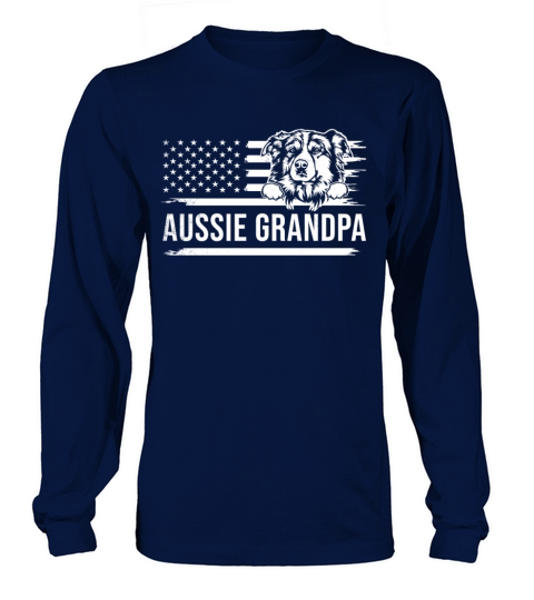 Cute AUSSIE dog vintage america flag art grandpa Long sleeved Unisex