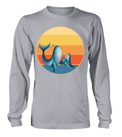 Cute Kawaii Whale Retro Sunset Vintage Ocean Long sleeved Unisex