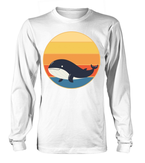 Cute Kawaii Whale Retro Sunset Vintage Ocean Long sleeved Unisex