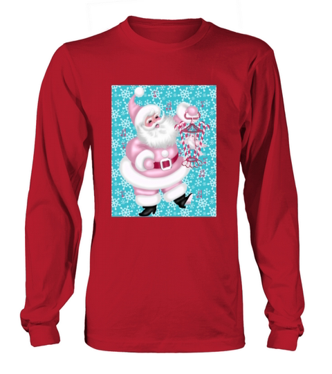 Merry Christmas Vintage Pink Santa Claus Long sleeved Unisex
