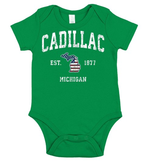 Cadillac Michigan MI Vintage American Flag Sports Short Sleeve Baby One-Piece