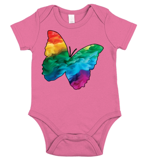Colorful Rainbow Butterfly With Smoke And Fog Short Sleeve Baby One-Piece