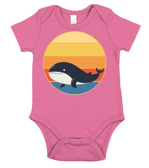Cute Kawaii Whale Retro Sunset Vintage Ocean Short Sleeve Baby One-Piece
