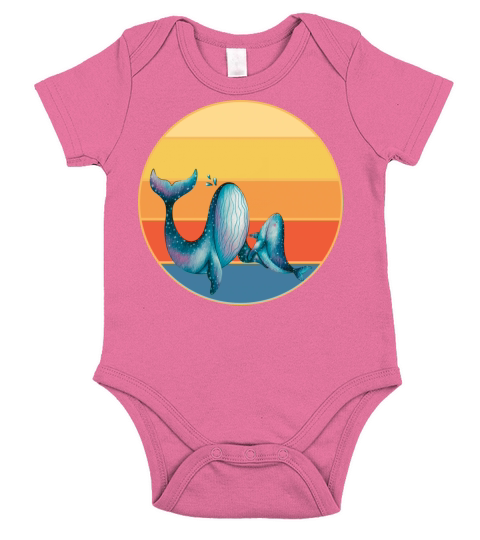 Cute Kawaii Whale Retro Sunset Vintage Ocean Short Sleeve Baby One-Piece