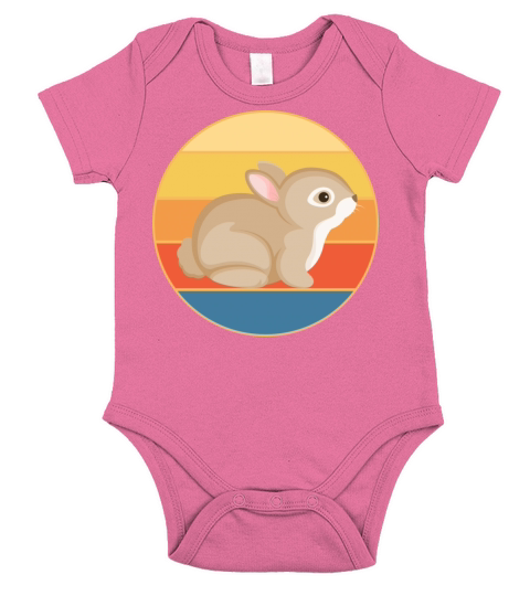 Cute Rabbit Bunny Retro Sunset Vintage Animal Pet Short Sleeve Baby One-Piece