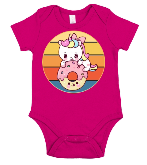 Cute Unicorn Eating Donut Vintage Retro Sunset Short Sleeve Baby One-Piece