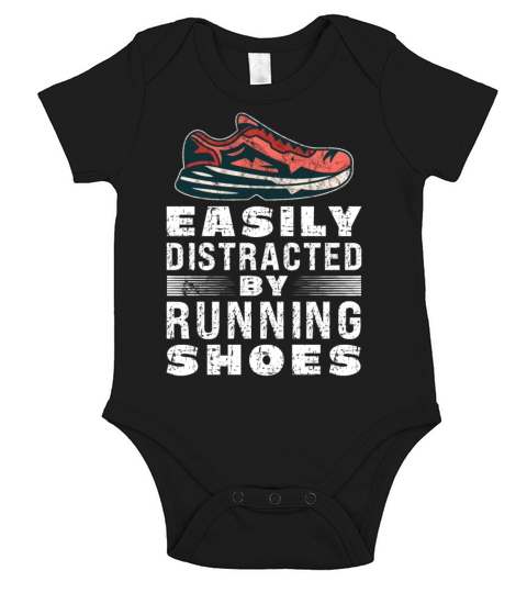 Easily Distracted By Running Shoes - Ironic Short Sleeve Baby One-Piece