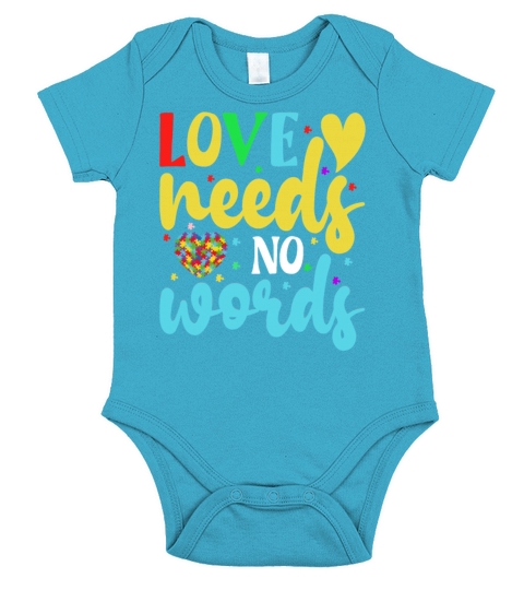 Love Needs No Words Autism Awareness Mom Dad Teach Short Sleeve Baby One-Piece