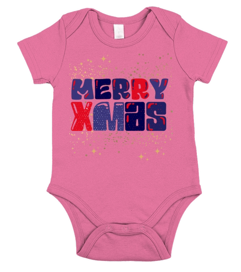 Merry Xmas Cute Red Blue Gold Short Sleeve Baby One-Piece