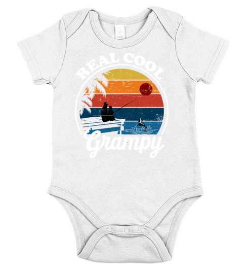 Retro Vintage Reel Style Cool Grampy Fishing Lover Short Sleeve Baby One-Piece