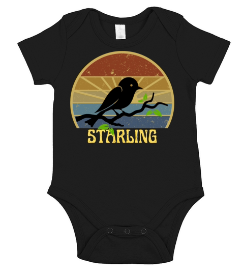 Retro Vintage Starling T Shirt Silhouette Bird 70s Short Sleeve Baby One-Piece