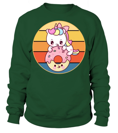 Cute Unicorn Eating Donut Vintage Retro Sunset Sweatshirt Unisex