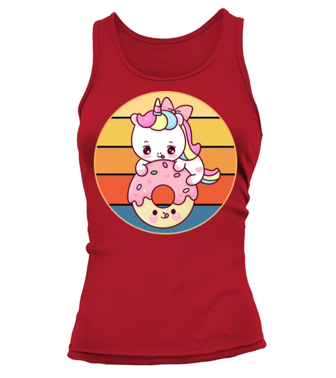 Cute Unicorn Eating Donut Vintage Retro Sunset Tank top Woman