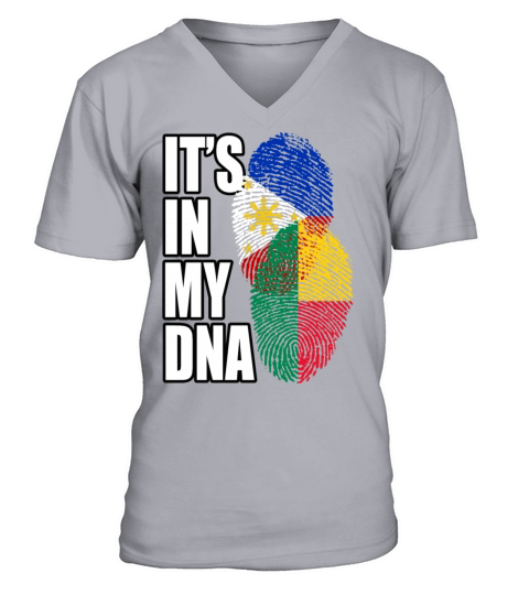 Beninese And Filipino Mix Heritage DNA Flag V-Neck T-shirt