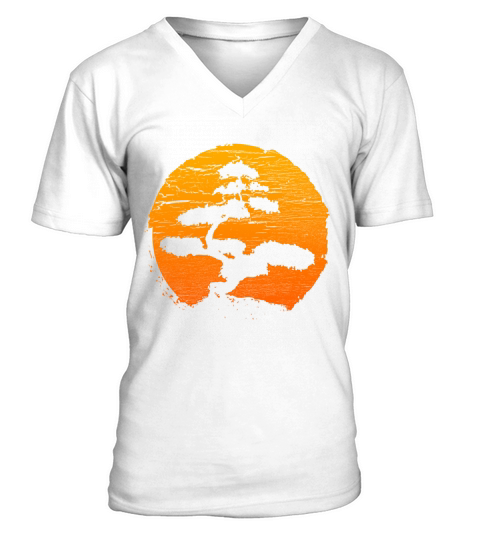 Bonsai Tree Orange Sunset Retro Buddhist T-Shirt V-Neck T-shirt