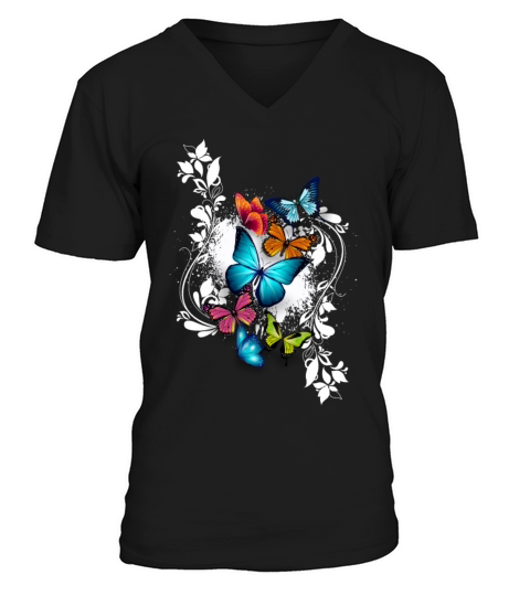 Butterfly Animal Color Colorful Splash Ornaments V-Neck T-shirt