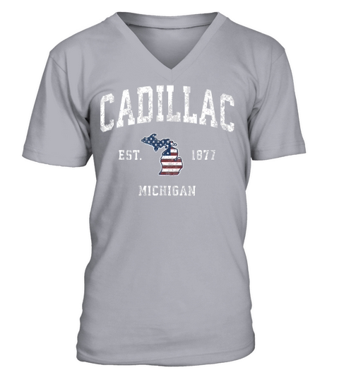 Cadillac Michigan MI Vintage American Flag Sports V-Neck T-shirt