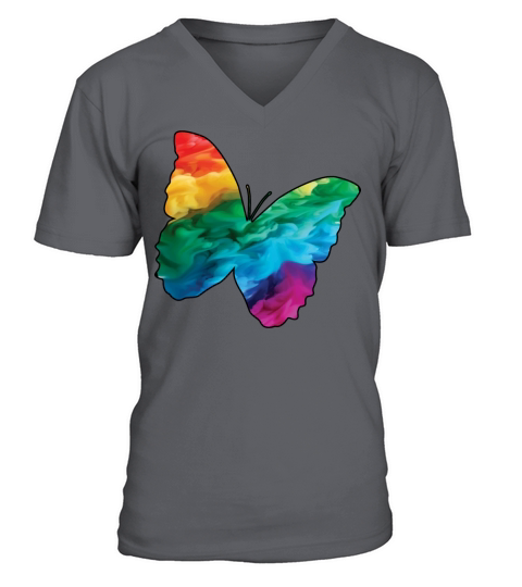 Colorful Rainbow Butterfly With Smoke And Fog V-Neck T-shirt
