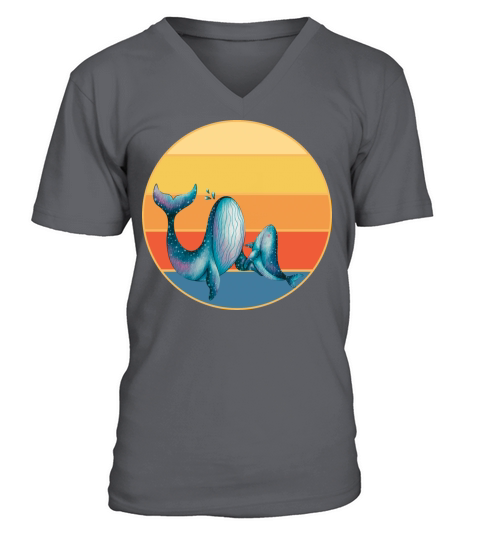 Cute Kawaii Whale Retro Sunset Vintage Ocean V-Neck T-shirt