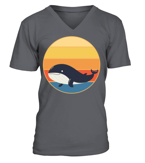 Cute Kawaii Whale Retro Sunset Vintage Ocean V-Neck T-shirt