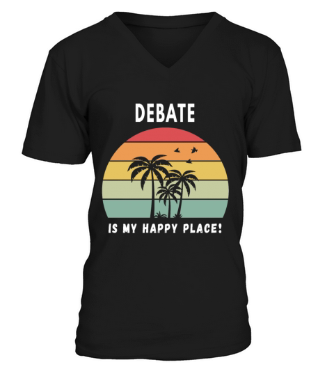 Debate Is My Happy Place Vintage Retro Sunset V-Neck T-shirt