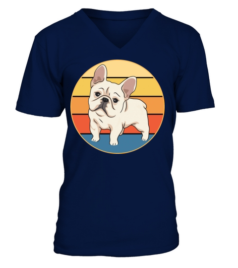 French Bulldog Dog Breed Vintage Retro Sunset V-Neck T-shirt