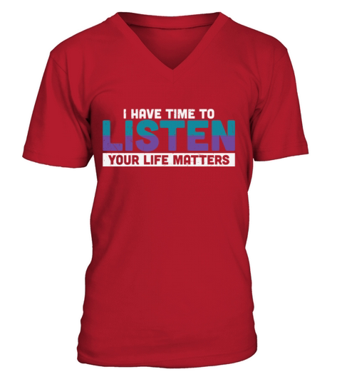 Purple Teal Ribbon I Have Time To Listen V-Neck T-shirt