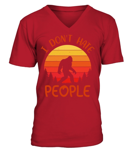 Vintage Retro sunset I Dont Hate People Bigfoot V-Neck T-shirt