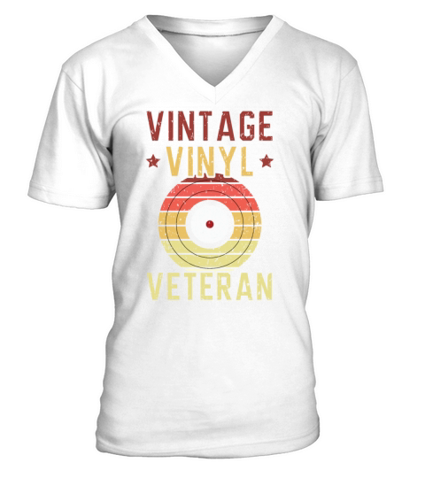 Vintage Vinyl Veteran Music Lover Record Collector V-Neck T-shirt