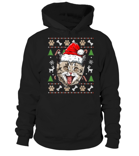 Cat Ugly Christmas Santa Hat Xmas Boys Kids Girls Hoodie Unisex
