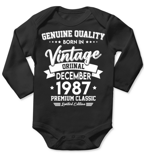 Born In December 1987 Original Vintage Long Sleeve Baby One-Piece