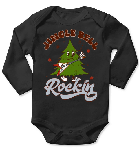 Cute Christmas Pine Tree Playing Guitar Funny Chri Long Sleeve Baby One-Piece