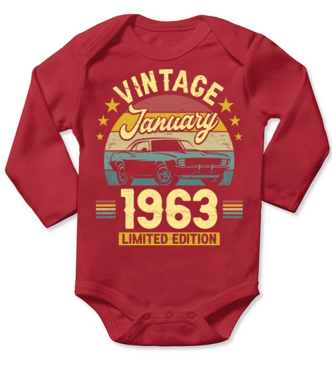 January 1963 60 Years Old Vintage 60th Birthday Long Sleeve Baby One-Piece