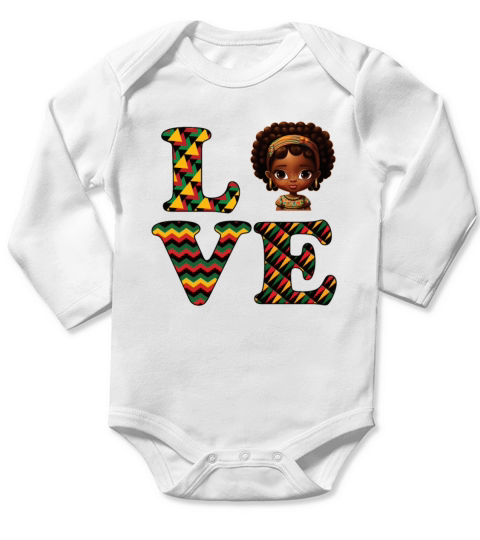 LOVE Black History Month Strong African Girls Long Sleeve Baby One-Piece