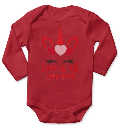 Valentines Day Valentine Unicorn Long Sleeve Baby One-Piece