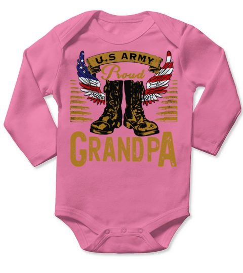 Vintage Proud Army Grandpa American Long Sleeve Baby One-Piece