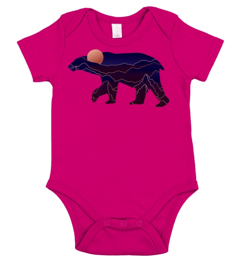 Bear With Abstract Mountain Short Sleeve Baby One-Piece
