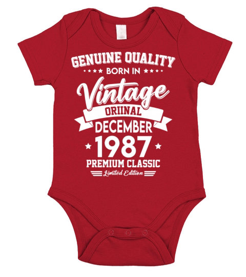 Born In December 1987 Original Vintage Short Sleeve Baby One-Piece