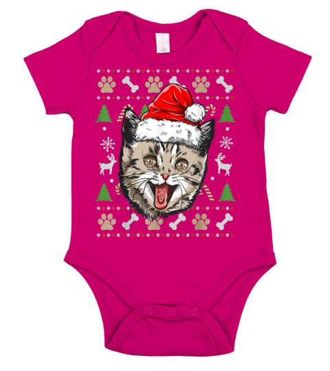 Cat Ugly Christmas Santa Hat Xmas Boys Kids Girls Short Sleeve Baby One-Piece