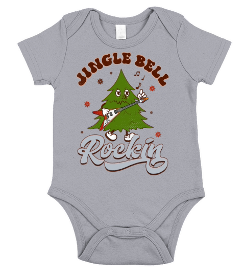 Cute Christmas Pine Tree Playing Guitar Funny Chri Short Sleeve Baby One-Piece