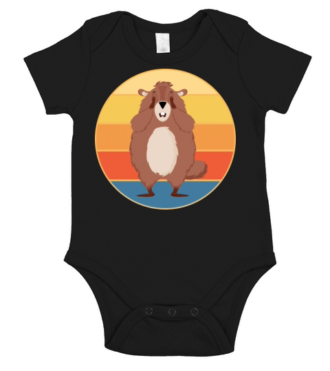 Cute Groundhog Retro Sunset Vintage Animal Lover Short Sleeve Baby One-Piece