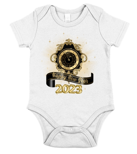 Happy New Year Black and Gold Short Sleeve Baby One-Piece