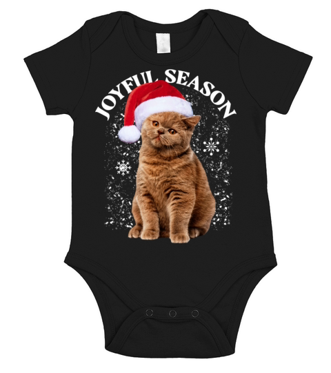 Joyful Christmas Cat Short Sleeve Baby One-Piece
