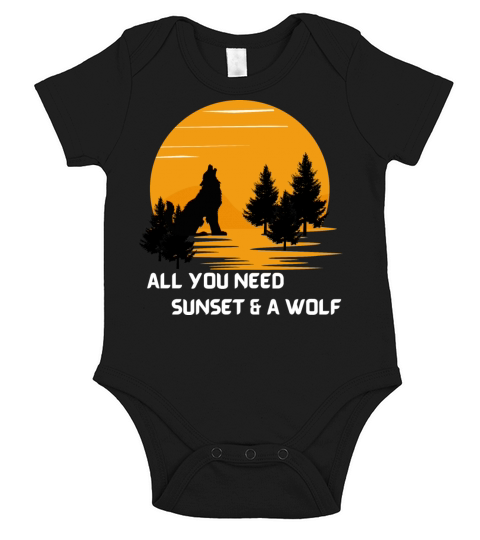 Simple Sunset and Wolf T-Shirt Short Sleeve Baby One-Piece