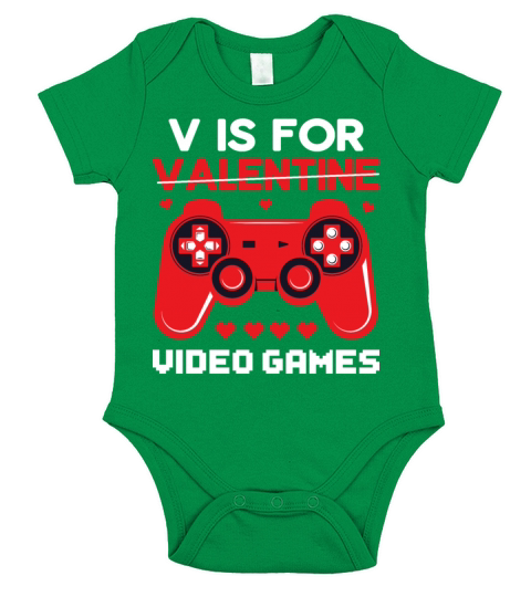 V Is For Video Games Funny Valentines Day Gamer Short Sleeve Baby One-Piece