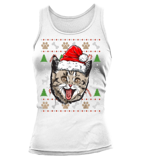 Cat Ugly Christmas Santa Hat Xmas Boys Kids Girls Tank top Woman