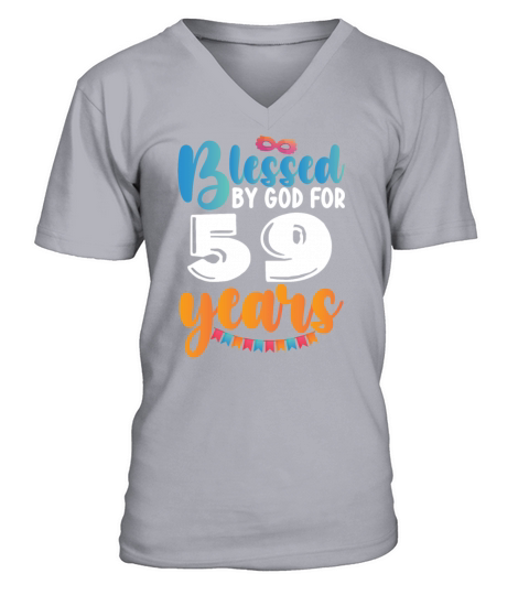 Birthday Blessed by God for 59 Years V-Neck T-shirt