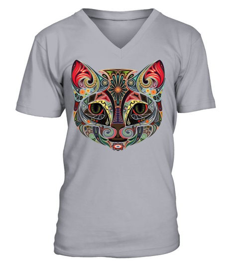 Cat Face MultiColor V-Neck T-shirt