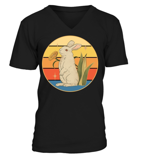 Cute Rabbit Bunny Retro Sunset Vintage Animal Pet V-Neck T-shirt